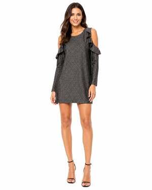 JOA Ruffle Cold Shoulder Glitter Metallic Sparkle Ruffle Stretch Dress